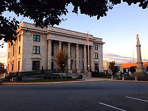 Alamance County Courthouse and Confederate Memorial from NE Corner