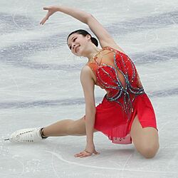 Alysa Liu finishing her short program at the 2022 World Championships