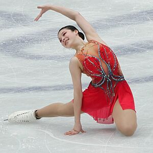 Alysa Liu finishing her short program at the 2022 World Championships