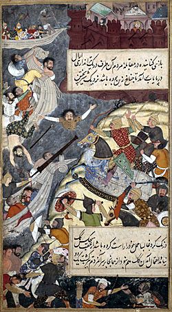 Babur crossing the Indus in the heat of battle