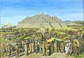 COLLECTIE TROPENMUSEUM Temperaschilderij voorstellende de Borobudur als bedevaartsoord TMnr 75-2