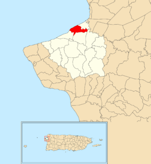 Location of Carrizal within the municipality of Aguada shown in red