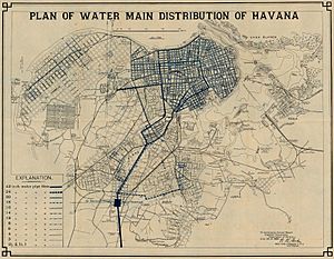 Havana Map, Showing Plan of Water Main Distribution, Cuba 1899