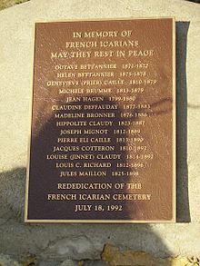 Icarian Colony cemetery plaque