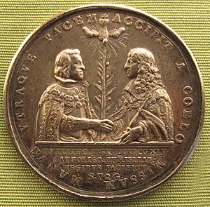 Ignoto (forse jean hardy), luigi XIV e filippo IV di spagna, pace dei pirenei, 1660