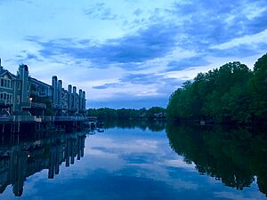 Lake Thoreau shoreline at sunset