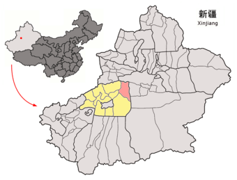 Location of Kuchar within Xinjiang (China)