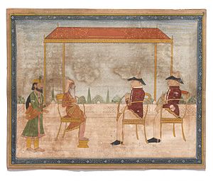 Maharaja Ranjit Singh with two British officers