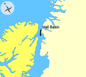 Map indicating Hall Basin, Nunavut, Canada
