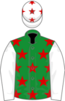 Green, red stars, white sleeves and cap with red stars