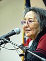 Rosita Worl addresses the Native Issues Forum In Juneau, Alaska.