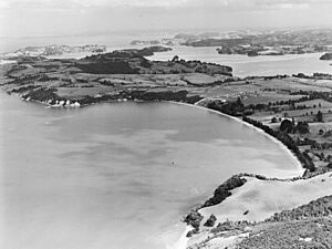 Snell's Beach and Mahurangi Harbour, Auckland Region (1957) (cropped)