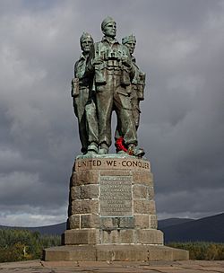 Bronze statue of three Second World War Commandos in the Scottish Highlands
