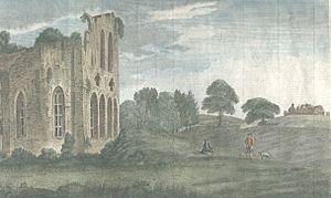 View from the ruined Halesowen Priory towards The Leasowes (c. 1750)