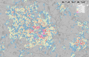 West Midlands population density map, 2011 census