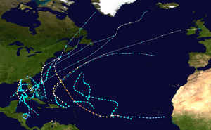 Track map of the 1958 hurricanes