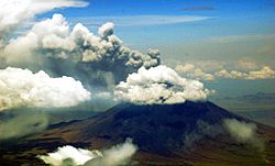 Aerial view of Ol Doinyo Lengai erupting in 2008