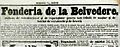 Anunt Fonderia de la Belvedere in Ziarul Romanul din martie 1864