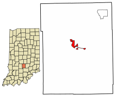 Location of Nashville in Brown County, Indiana.