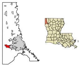 Location of Greenwood in Caddo Parish, Louisiana.