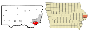 Clinton County Iowa Incorporated and Unincorporated areas Camanche Highlighted.svg