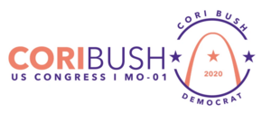 Cori Bush 2020 salmon purple logo