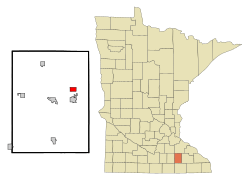 Location of Mantorvillewithin Dodge County and state of Minnesota