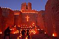Farolitos, old church, Jemez State Monument