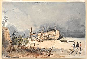 HMS Pelorus (1808) aground at low water