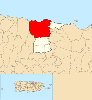 Location of Higuillar within the municipality of Dorado shown in red
