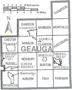 Map of Geauga County Ohio With Municipal and Township Labels