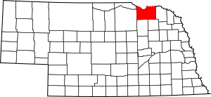 Map of Nebraska highlighting Knox County
