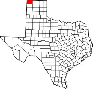 Map of Texas highlighting Dallam County