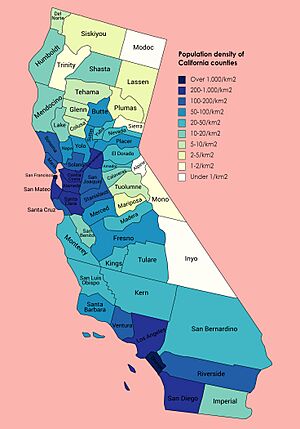 Population density of California counties (2020)