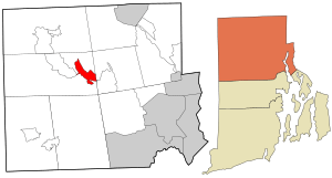 Location of the CDP in Providence County and the state of Rhode Island.
