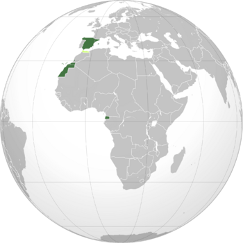 Territories and colonies of the Spanish State:  *      Spain, Ifni, Western Sahara and Guinea *      Protectorate in Morocco *      Tangier International Zone  