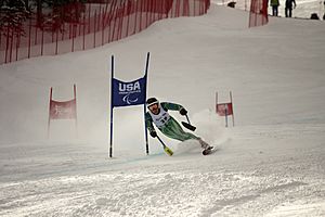 Toby Kane competing in the Super G during the second day of the 2012 IPC Nor Am Cup at Copper Mountain