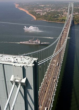 The Verrazano-Narrows Bridge, looking toward Staten Island from Brooklyn