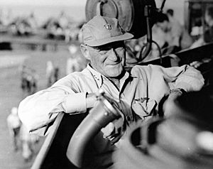 Vice Admiral Marc A. Mitscher aboard USS Lexington (CV-16), in June 1944 (80-G-236831)