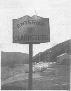 Welcome sign in Clarksburg, Massachusetts (1962)