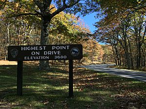 2016-10-25 11 12 14 View north along Shenandoah National Park's Skyline Drive at the entrance to Skyland and the highest elevation along the road, in Madison County, Virginia