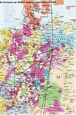 Bodensteins Aufenthaltsorte und Reisewege auf Karte HRR 1547