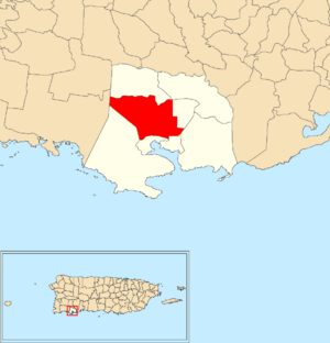 Location of Ciénaga within the municipality of Guánica shown in red