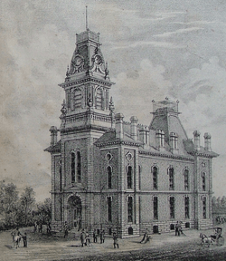 Courthouse in Warren County, Indiana from 1877 atlas