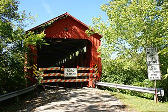 Entrance to the Stonelick Covered Bridge, now closed to all traffic.jpg