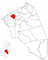 Willingboro Township highlighted in Burlington County. Inset map: Burlington County highlighted in the State of New Jersey.