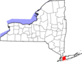 Map of New York highlighting Nassau County