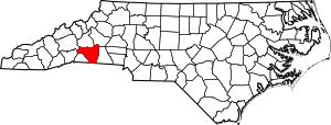 Map of North Carolina highlighting Rutherford County
