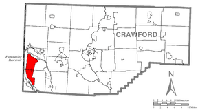 Map of Pymatuning Central, Crawford County, Pennsylvania Highlighted