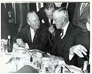 Mayor John F. Collins with Massachusetts Senator Leverett A. Saltonstall and unidentified man holding microphone (10290540124)